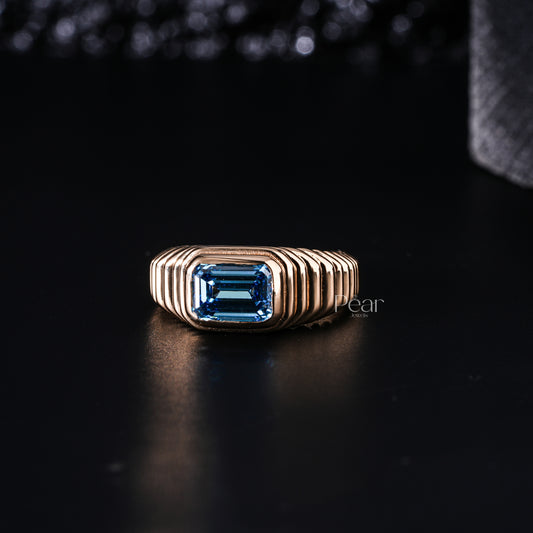 1.5Ct Blue Emerald Bezel Setting Labgrown Diamond Engagement Ring - Pear Jewels