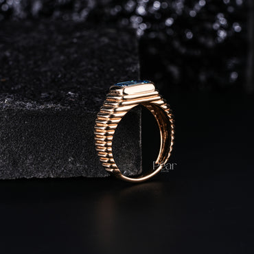 1.5Ct Blue Emerald Bezel Setting Labgrown Diamond Engagement Ring - Pear Jewels