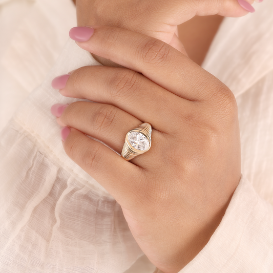 2CT Oval Cut Bezel Solitaire Engagement Ring