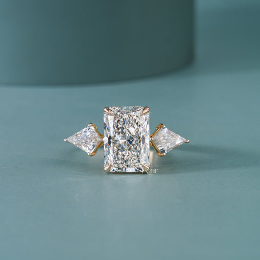 5CT Radiant Lab-Grown Diamond Three-Stone Ring with Kite Side Diamonds IGI Certified