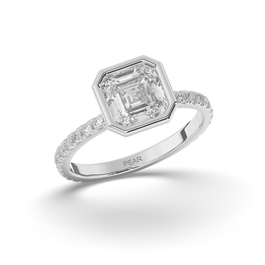 Asscher Bezel Lab-Grown Diamond Engagement Ring - Pear Jewels