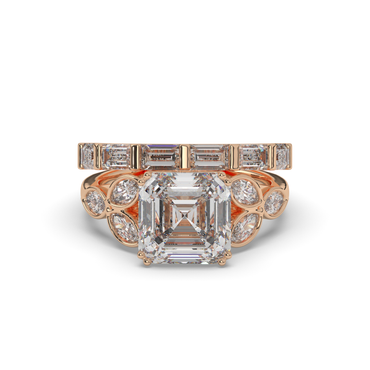Asscher Cut and Baguette Marquise Lab-Grown Diamond Wedding Ring - Pear Jewels
