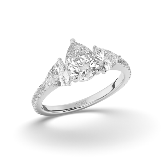 Classic Three-Stone Pear & Trillion Lab-Grown Diamond Engagement Ring - Pear Jewels