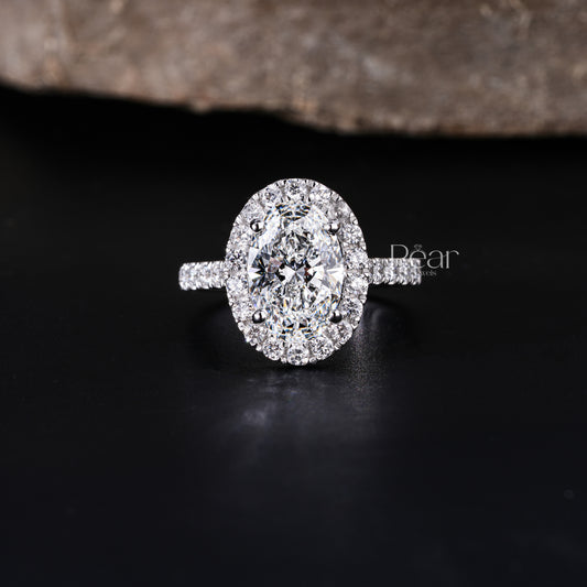 Double Halo Oval & Round Lab Grown Diamond Engagement Ring - Pear Jewels