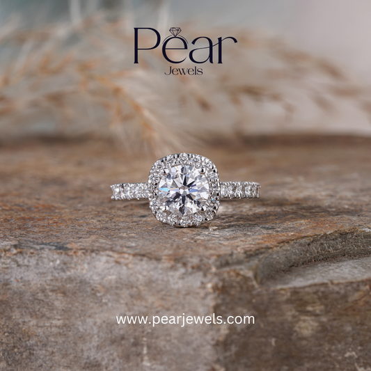 Double Halo Round Lab Grown Diamond Engagement Ring - Pear Jewels