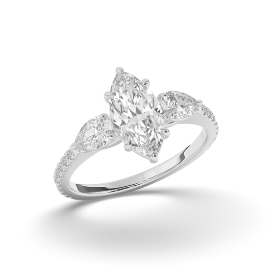 Elegant Marquise Cut Lab-Grown Diamond Trilogy Ring with Pear & Round Accents - Pear Jewels