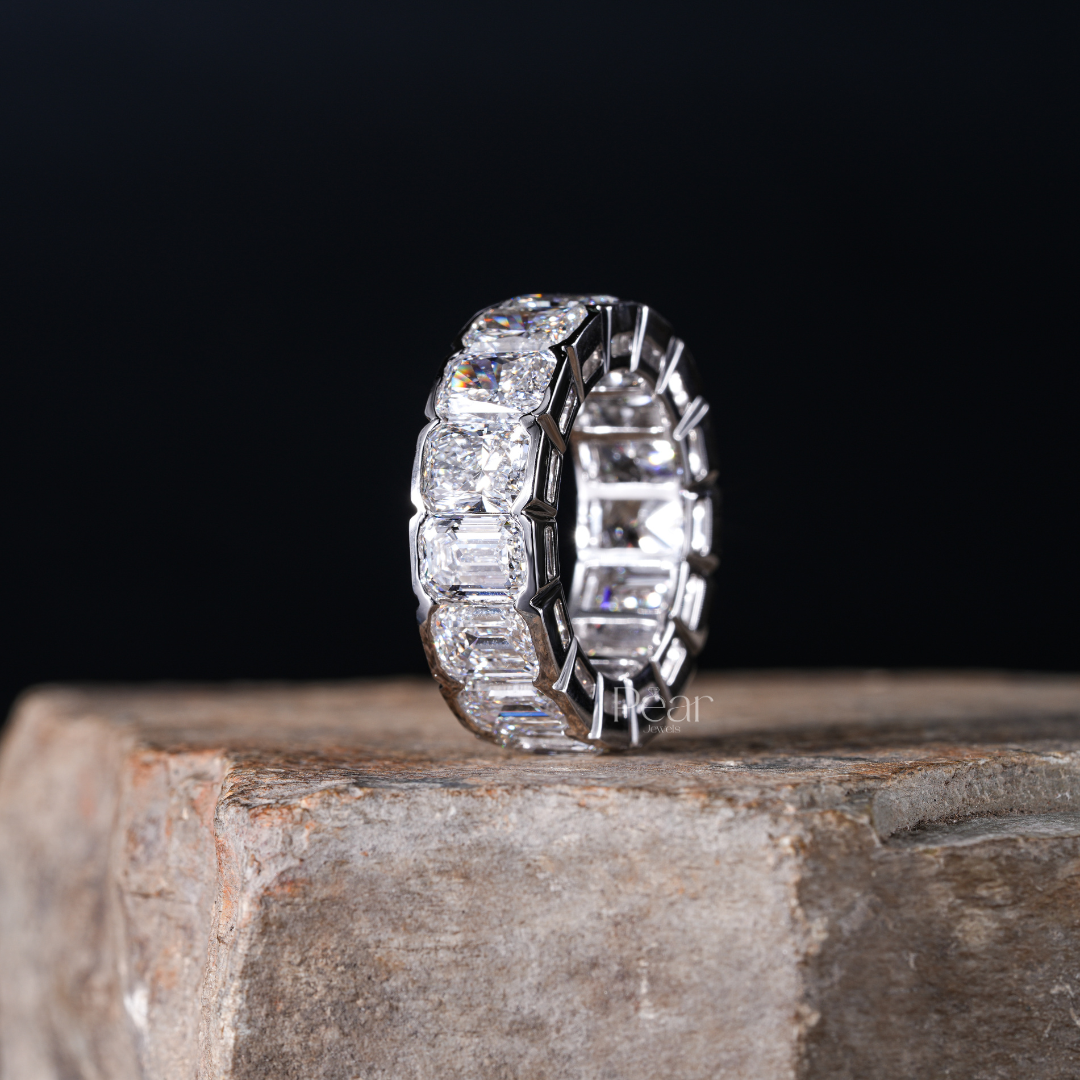 Eternity Ring Emerald and Radiant Labgrown Diamond Band - Pear Jewels