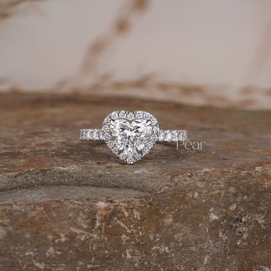 Halo Set Heart Shape Lab grown Diamond Ring - Pear Jewels