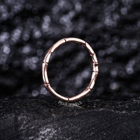 Bamboo Style Plain Gold Band Ring - Pear Jewels