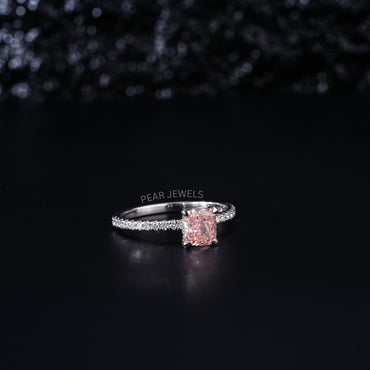 1.0Ct Pink Cushion Labgrown Diamond Engagement Ring - Pear Jewels