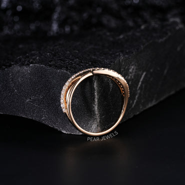 Crossover Round Lab Diamond Wedding Ring - Pear Jewels