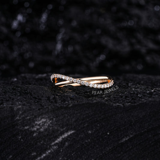 Crossover Round Lab Diamond Wedding Ring - Pear Jewels