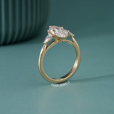 1.80Ct Marquise & Pear Three Stone Labgrown Diamond Engagement Ring - Pear Jewels