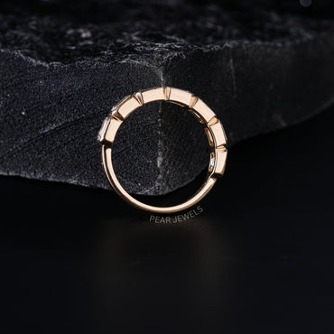 Seven Stone Emerald Bezel Setting Half Eternity Labgrown Diamond Band - Pear Jewels