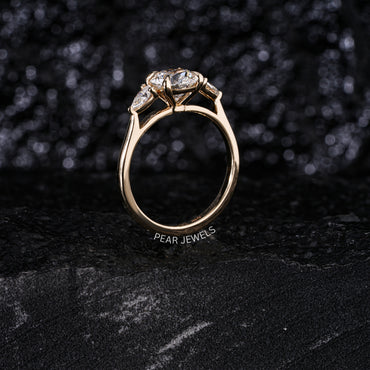 1.5Ct Round & Pear Three Stone Labgrown Diamond Engagement Ring - Pear Jewels