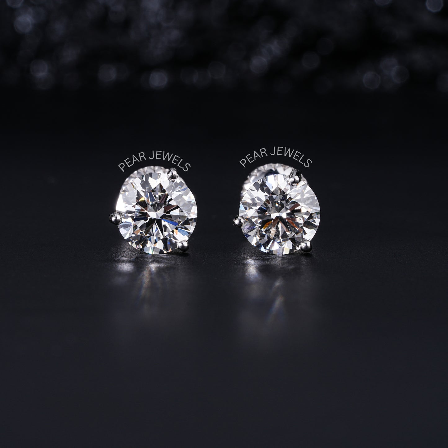 1.00Ct Three Prongs Martin Setting Labgrown Diamonds Studs - Pear Jewels