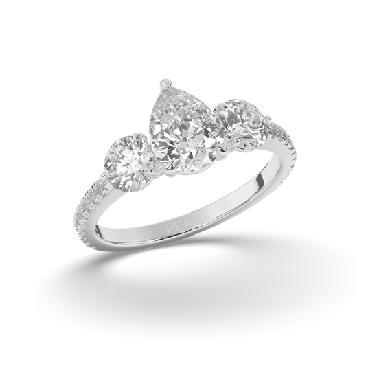 Pear Three Stone Solitaire Labgrown Diamond Ring - Pear Jewels