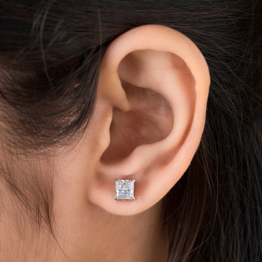 Princess Cut Lab-Grown Diamond Stud Earrings in 14K Gold – 2.00 TCW, E Colour, VVS2 Clarity