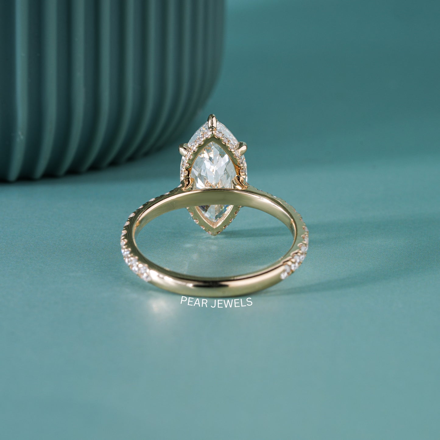 3.00Ct Marquise with hidden halo Labgrown Diamond Cathedral Setting Ring - Pear Jewels