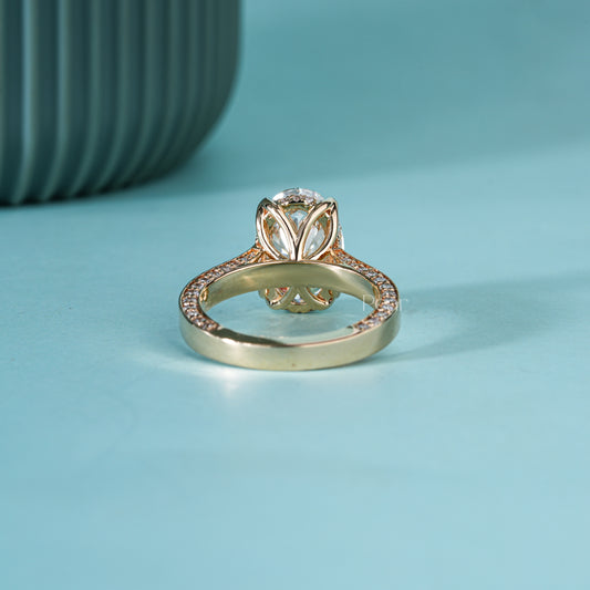 Oval Tulip Prong Pavé Band Cathedral Lab-Grown Diamond Ring – 3.00 CT, E Colour, VVS2
