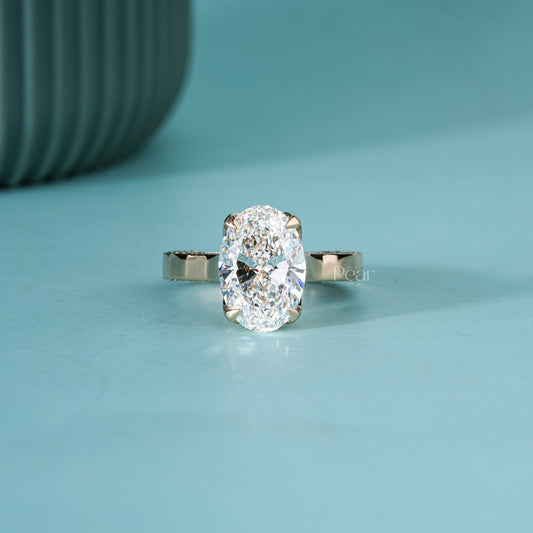 Oval Tulip Prong Pavé Band Cathedral Lab-Grown Diamond Ring – 3.00 CT, E Colour, VVS2