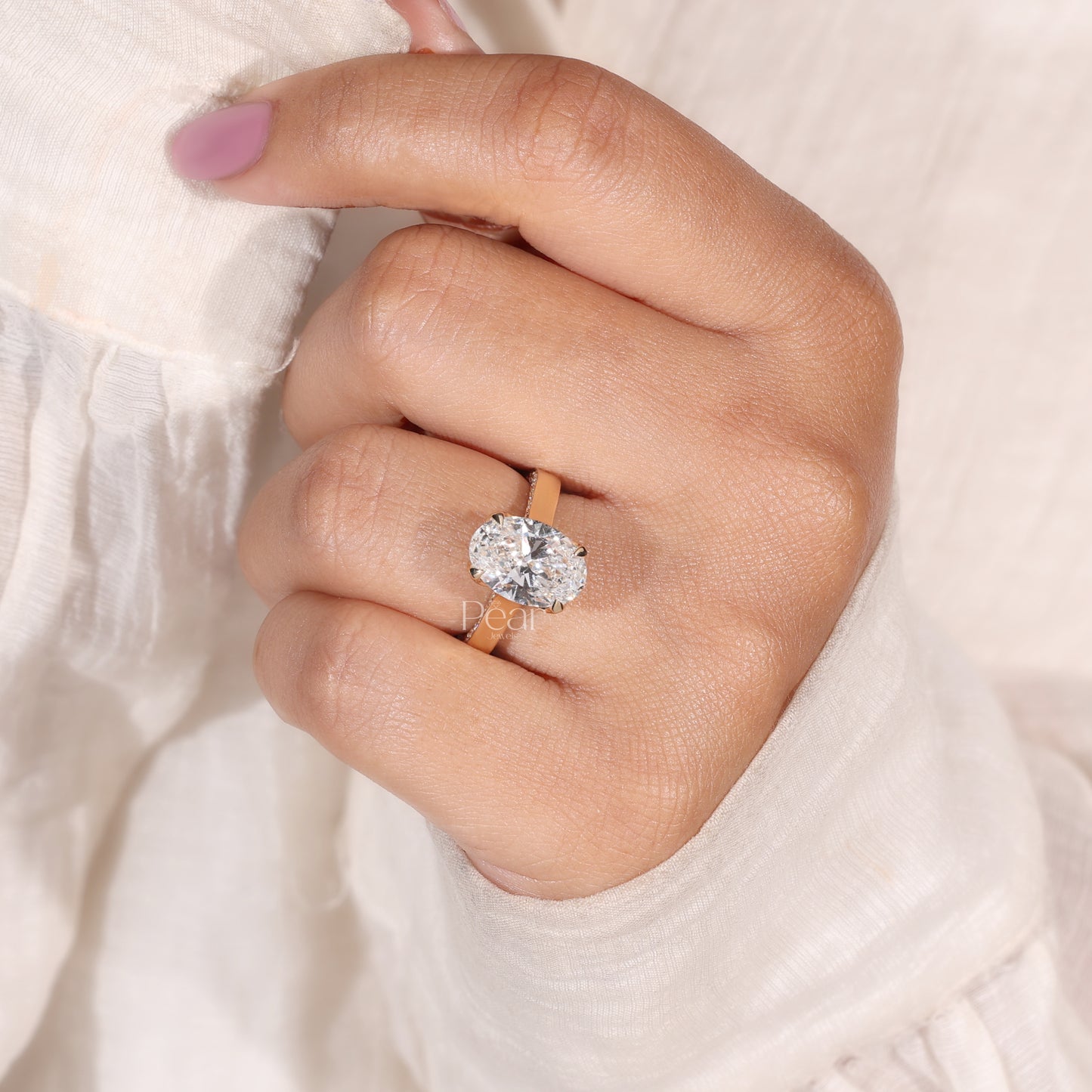 Oval Tulip Prong Pavé Band Cathedral Lab-Grown Diamond Ring – 3.00 CT, E Colour, VVS2