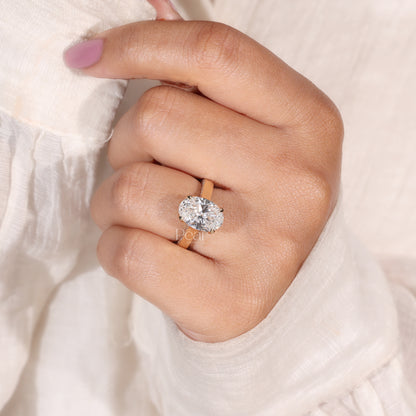 Oval Tulip Prong Pavé Band Cathedral Lab-Grown Diamond Ring – 3.00 CT, E Colour, VVS2
