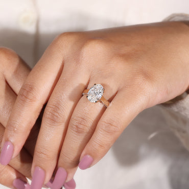 Oval Tulip Prong Pavé Band Cathedral Lab-Grown Diamond Ring – 3.00 CT, E Colour, VVS2