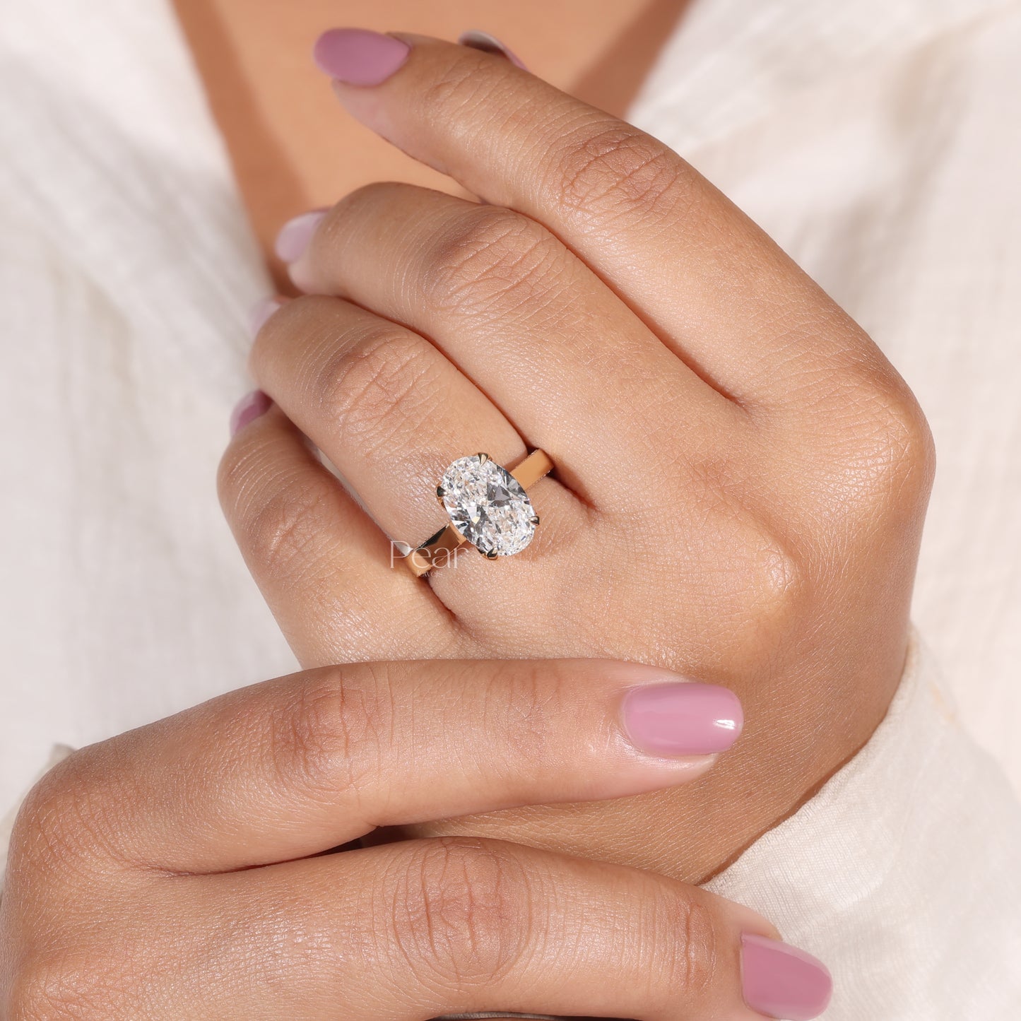 Oval Tulip Prong Pavé Band Cathedral Lab-Grown Diamond Ring – 3.00 CT, E Colour, VVS2