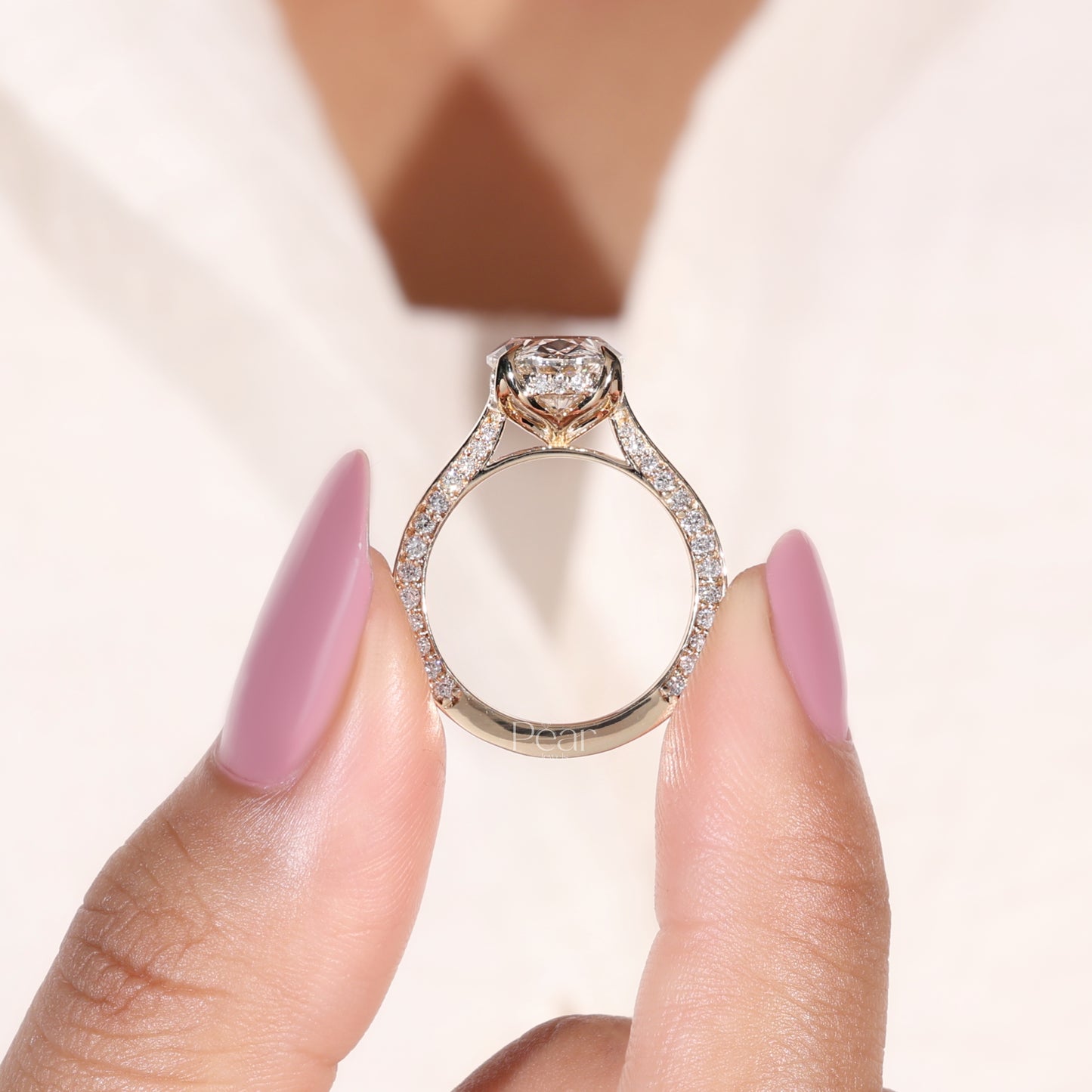 Oval Tulip Prong Pavé Band Cathedral Lab-Grown Diamond Ring – 3.00 CT, E Colour, VVS2