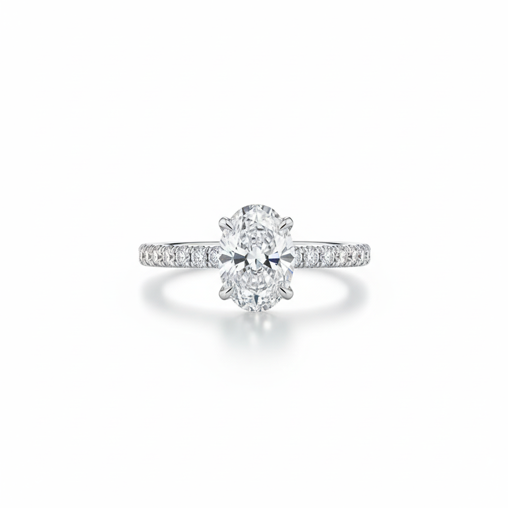 1ct Oval Natural Diamond Engagement Ring With Side Diamonds - PearJewels Australia
