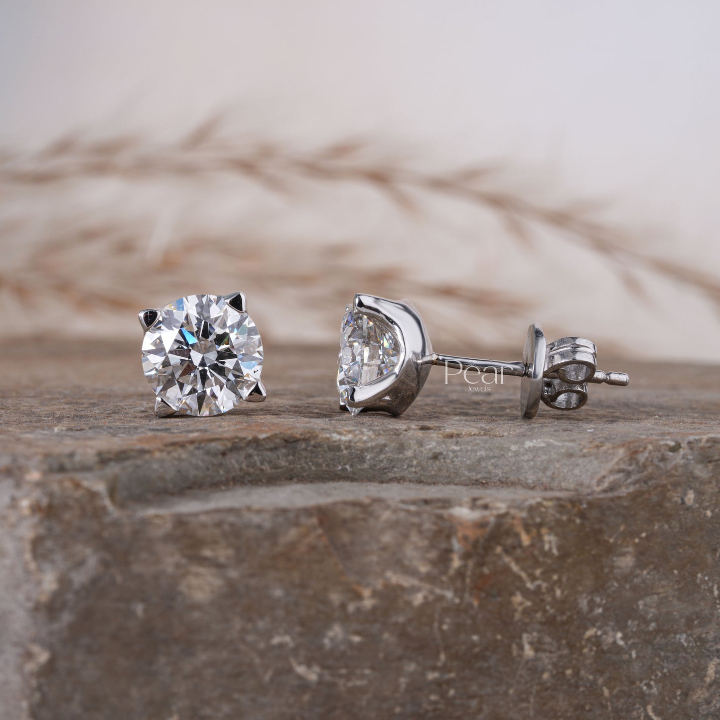 1ct each Solitaire Stud Round Lab grown Diamond Earrings - Pear Jewels