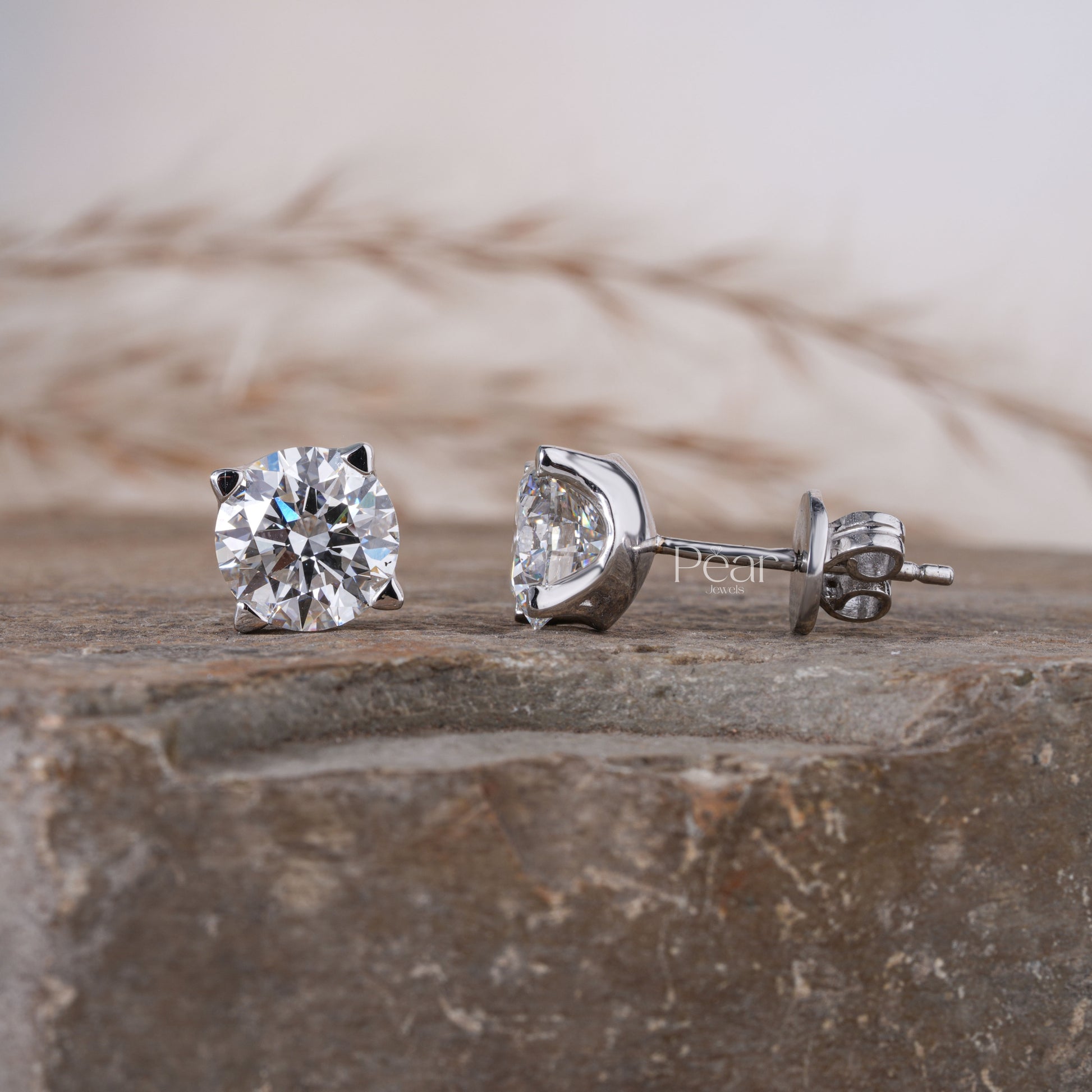1ct each Solitaire Stud Round Lab grown Diamond Earrings - Pear Jewels