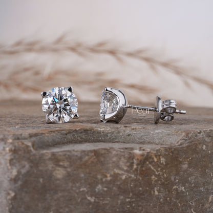 1ct each Solitaire Stud Round Lab grown Diamond Earrings - Pear Jewels