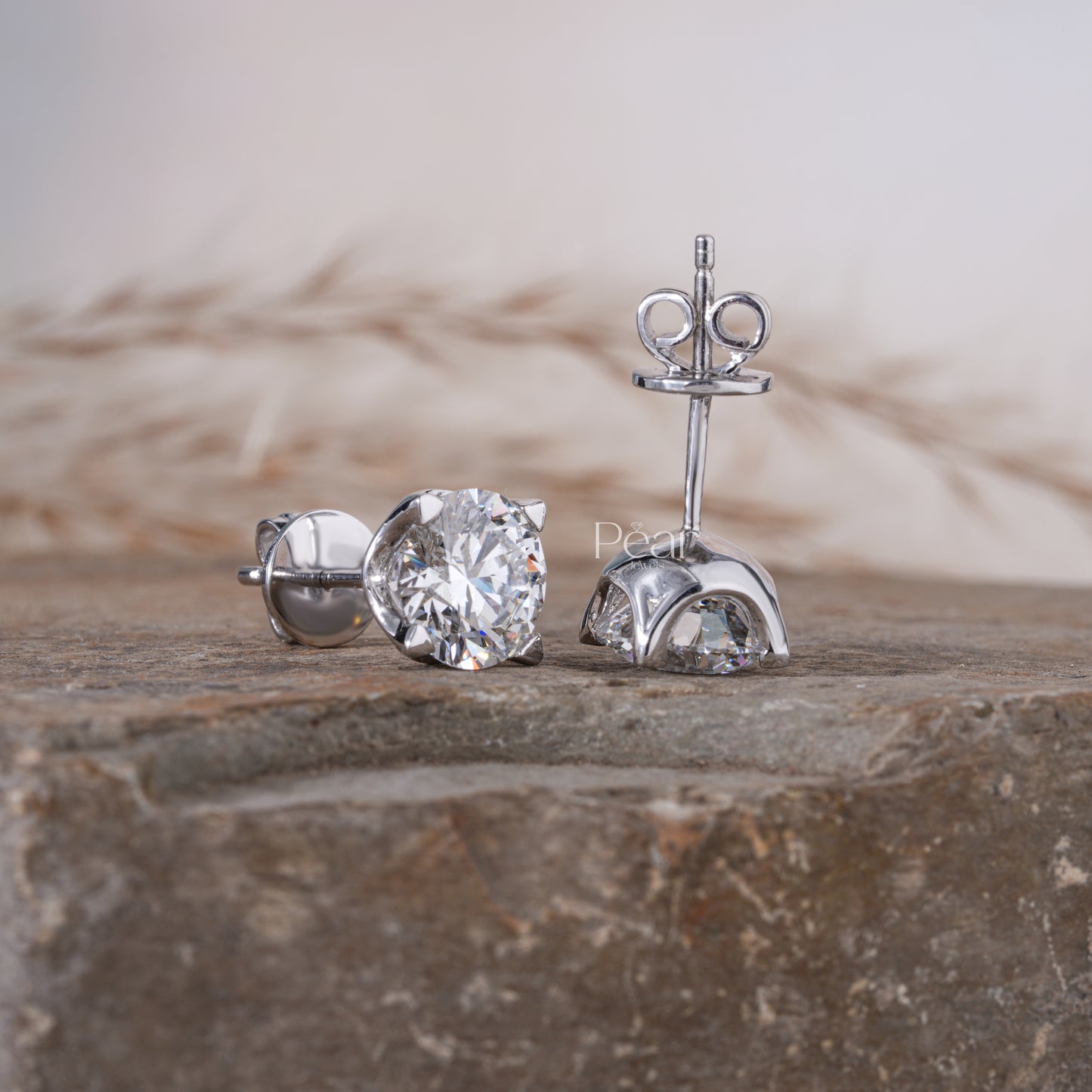 1ct each Solitaire Stud Round Lab grown Diamond Earrings - Pear Jewels