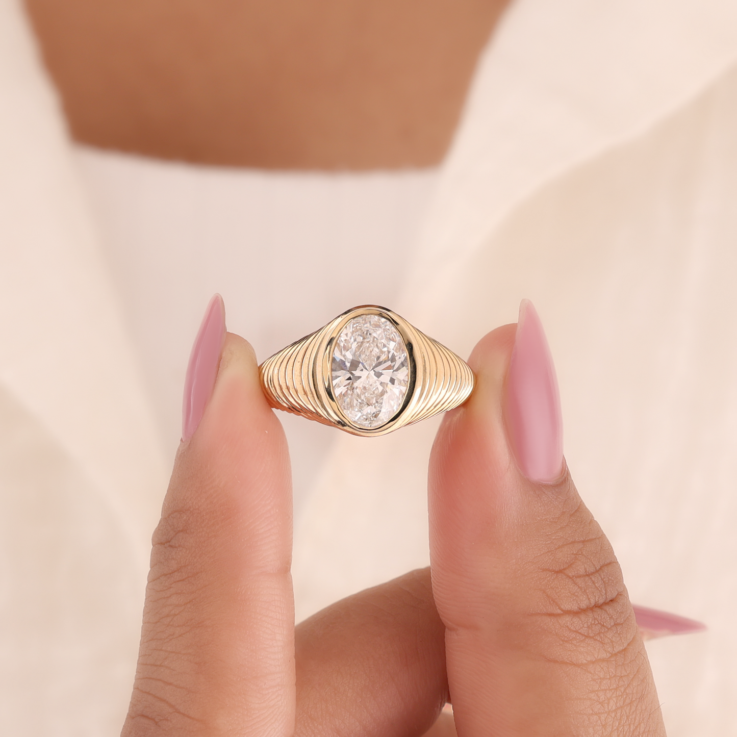 2CT Oval Cut Bezel Solitaire Engagement Ring