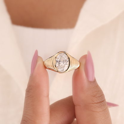 2CT Oval Cut Bezel Solitaire Engagement Ring