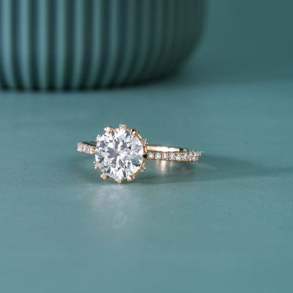 2CT Round Lab-Grown Diamond Heart Prong Engagement Ring IGI Certified