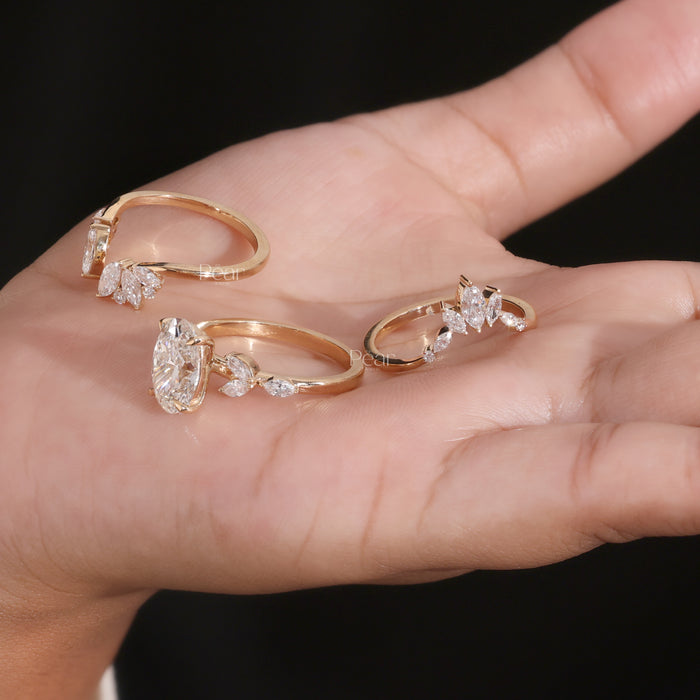 3.00Ct Oval Solitaire with Triple Marquise Stackable Lab-Grown Diamond Ring Set