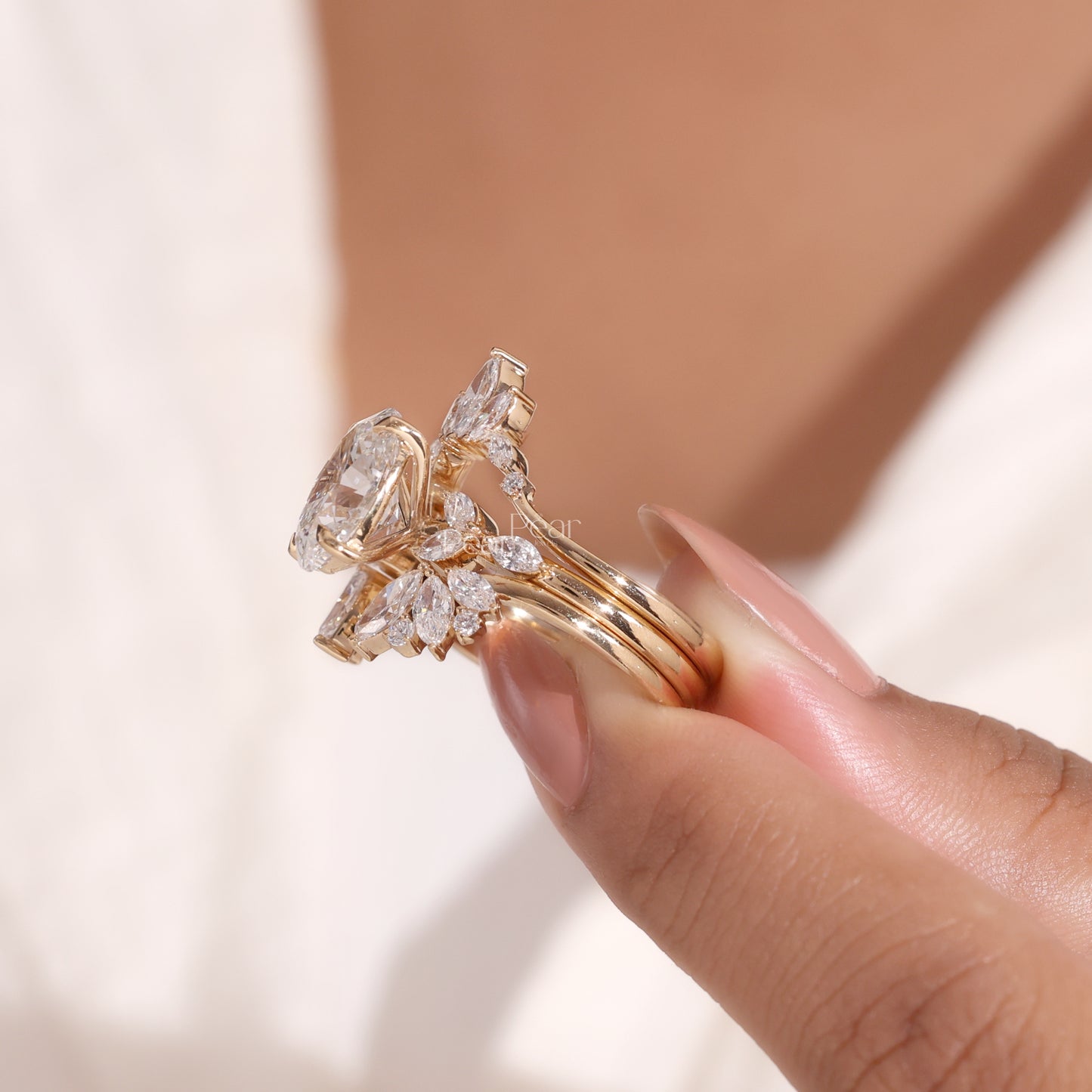 3.00Ct Oval Solitaire with Triple Marquise Stackable Lab-Grown Diamond Ring Set