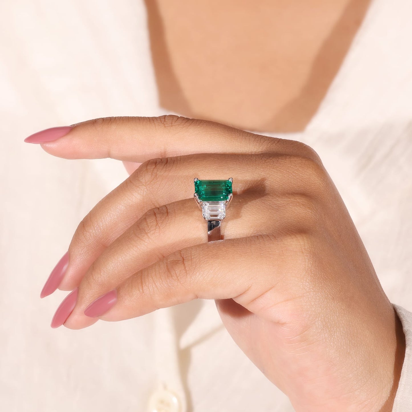 3ct Emerald Cut Lab Grown Diamond Ring with Side Stones 5ct Total | IGI Certified