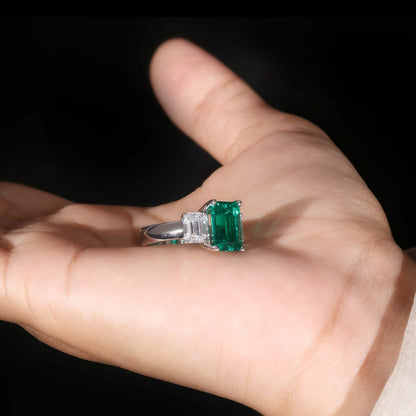 3ct Emerald Cut Lab Grown Diamond Ring with Side Stones 5ct Total | IGI Certified