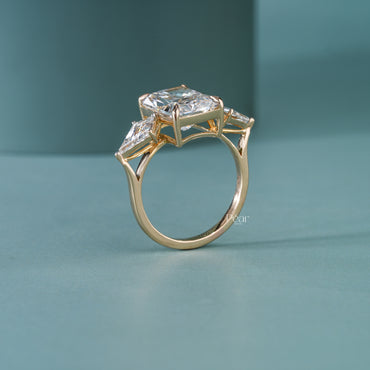 5CT Radiant Lab-Grown Diamond Three-Stone Ring with Kite Side Diamonds IGI Certified