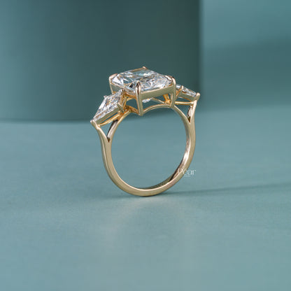 5CT Radiant Lab-Grown Diamond Three-Stone Ring with Kite Side Diamonds IGI Certified