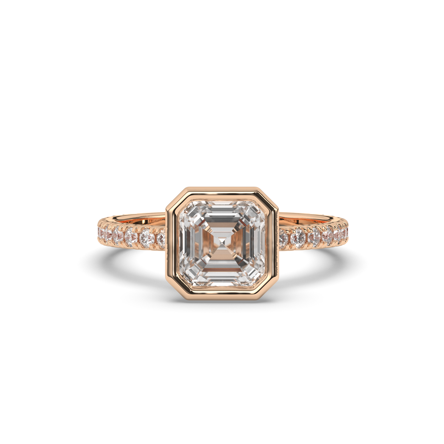 Asscher Bezel Lab-Grown Diamond Engagement Ring - Pear Jewels
