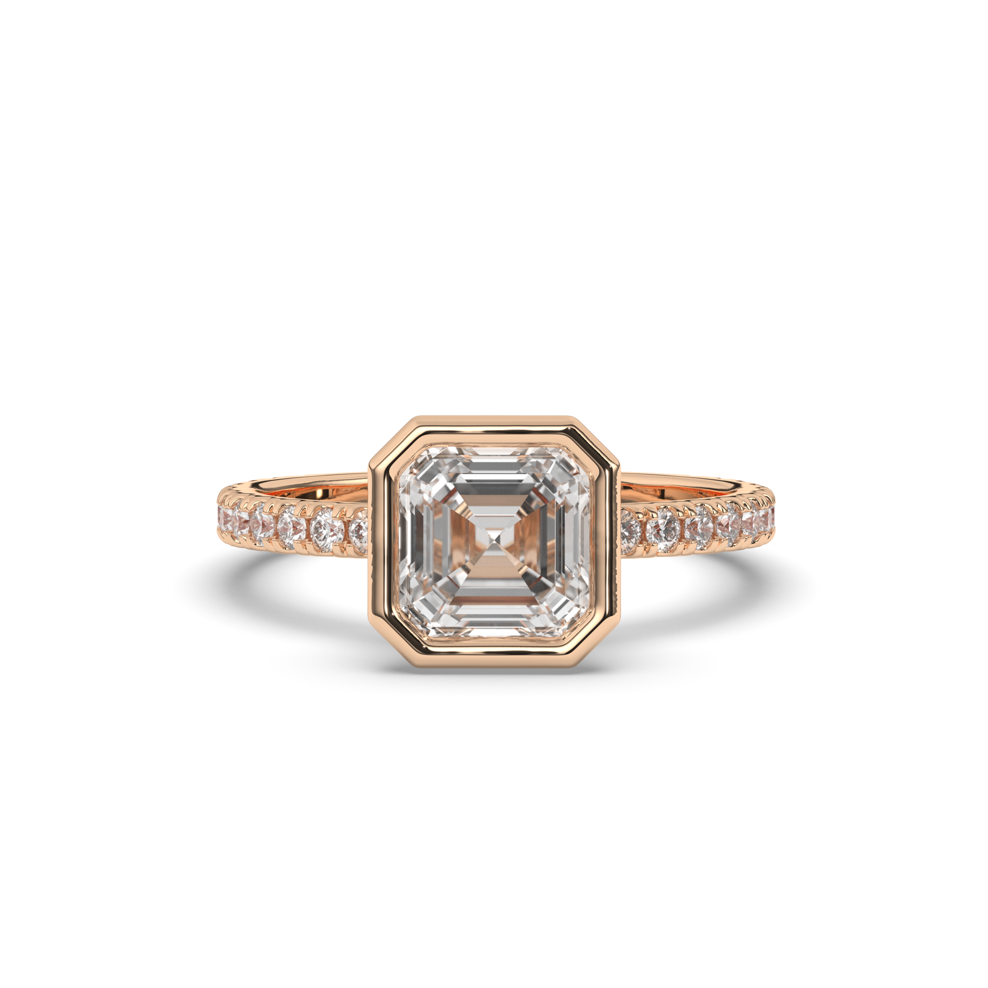 Asscher Bezel Lab-Grown Diamond Engagement Ring - Pear Jewels