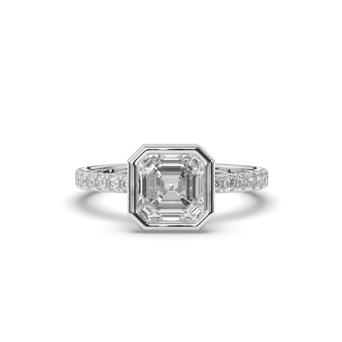 Asscher Bezel Lab-Grown Diamond Engagement Ring - Pear Jewels