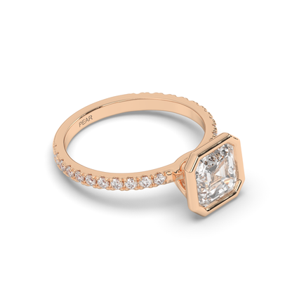 Asscher Bezel Lab-Grown Diamond Engagement Ring - Pear Jewels