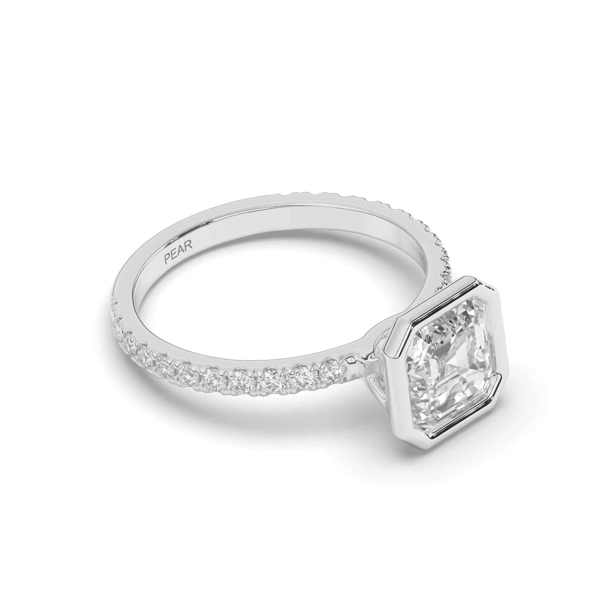 Asscher Bezel Lab-Grown Diamond Engagement Ring - Pear Jewels