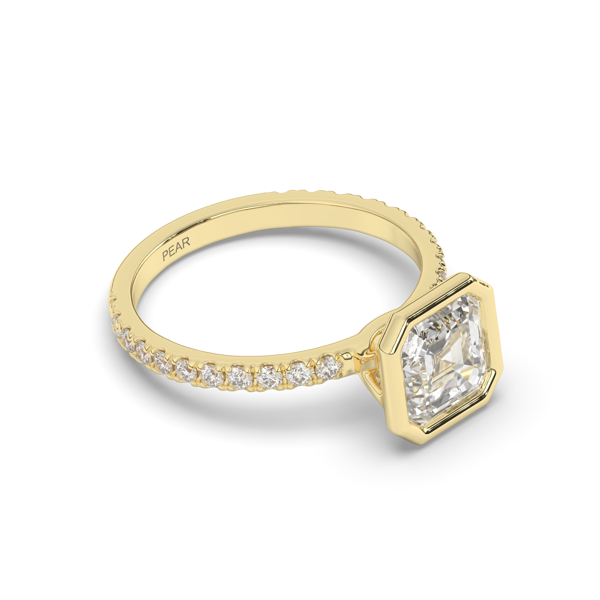 Asscher Bezel Lab-Grown Diamond Engagement Ring - Pear Jewels